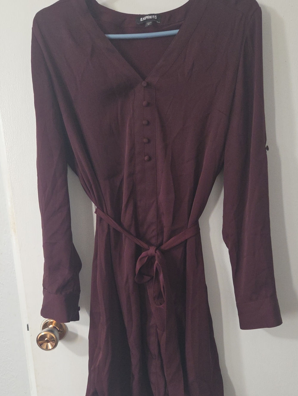 Express Women's Plum Long Sleeve Tie-Waist Dress